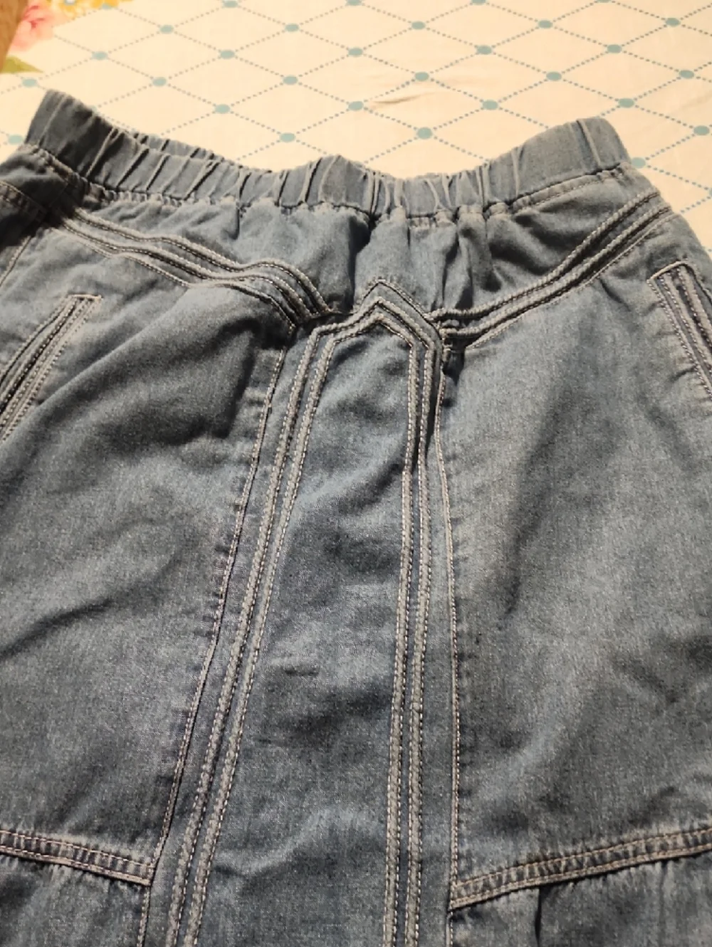 Light Blue Denim Maxi Skirt with Elastic Waist - Picture 3 of 4